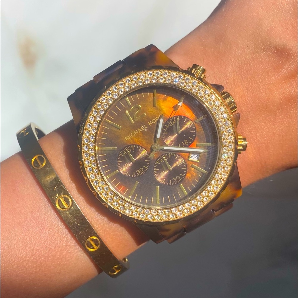 Michael Kors gold and tortoise oversize watch